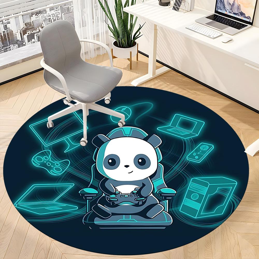1pc Gamer Panda Office Round Area Rug, Indoor Mat Suitable For Office, Under Office Chairs Bedroom Living Room Home Decor, Room Deco, 066