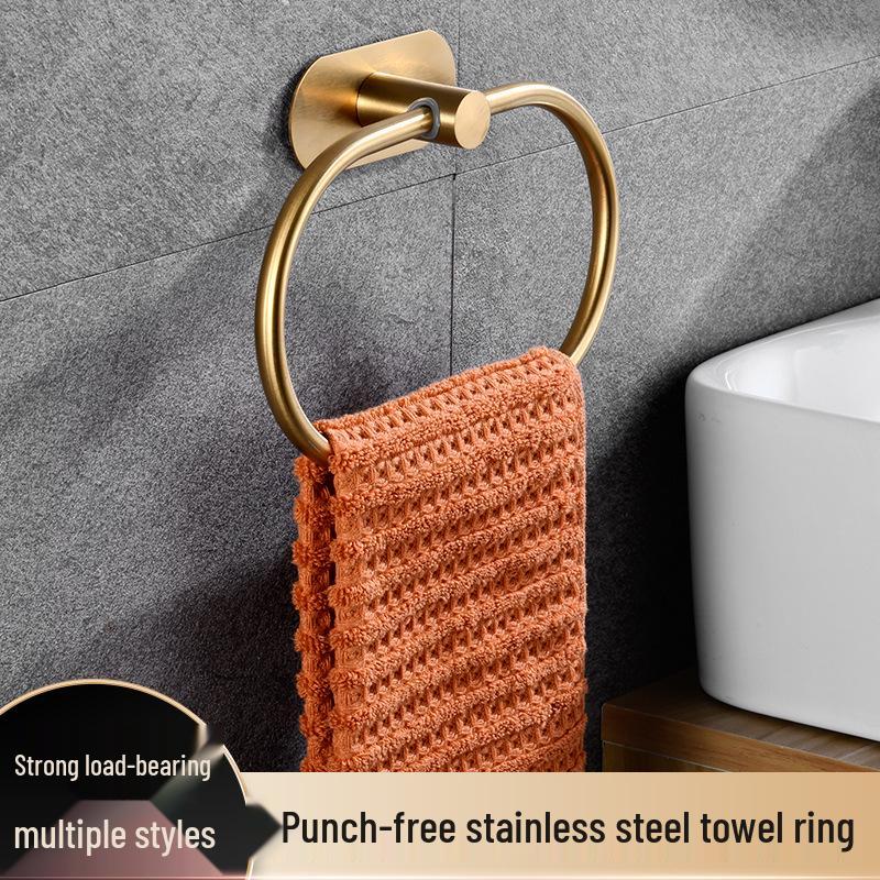 Punch-Free Stainless Steel Oval Towel Ring for Bathroom