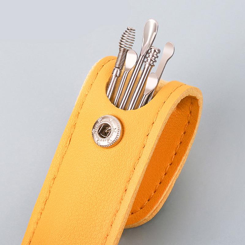 6-Piece Portable Ear Cleaning Kit with Spiral Spring Ear Picks, Carbon Steel Earwax Remover Tool for Home Travel Hygiene Care