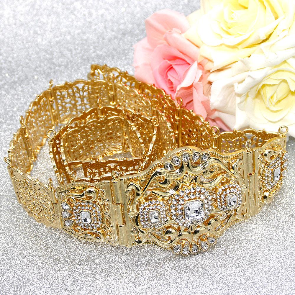 Gold Color Rhinestone Belt for Women Metal Waist Chain Ethnic Wedding Body Jewelry Gift