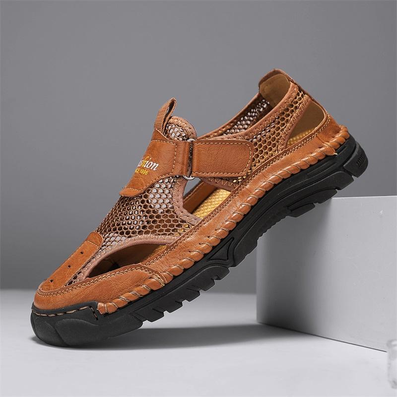 

Мода Мода Сшитая Ручной Работы Мужская Обувь с Перфорацией Дышащие Высококачественные Сандалии Толстая Подошва Противоскользящая Спортивная Пляжная Обувь 38 светло-коричневого