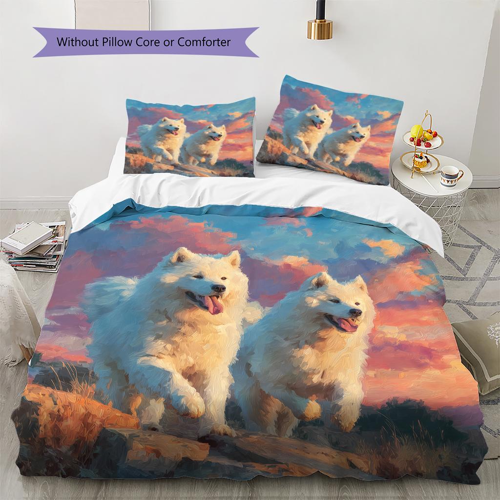 Two Samoyeds Pattern Bedding Home Decoration Birthday Gift (1 * duvet cover + 2 * pillowcase, without core)