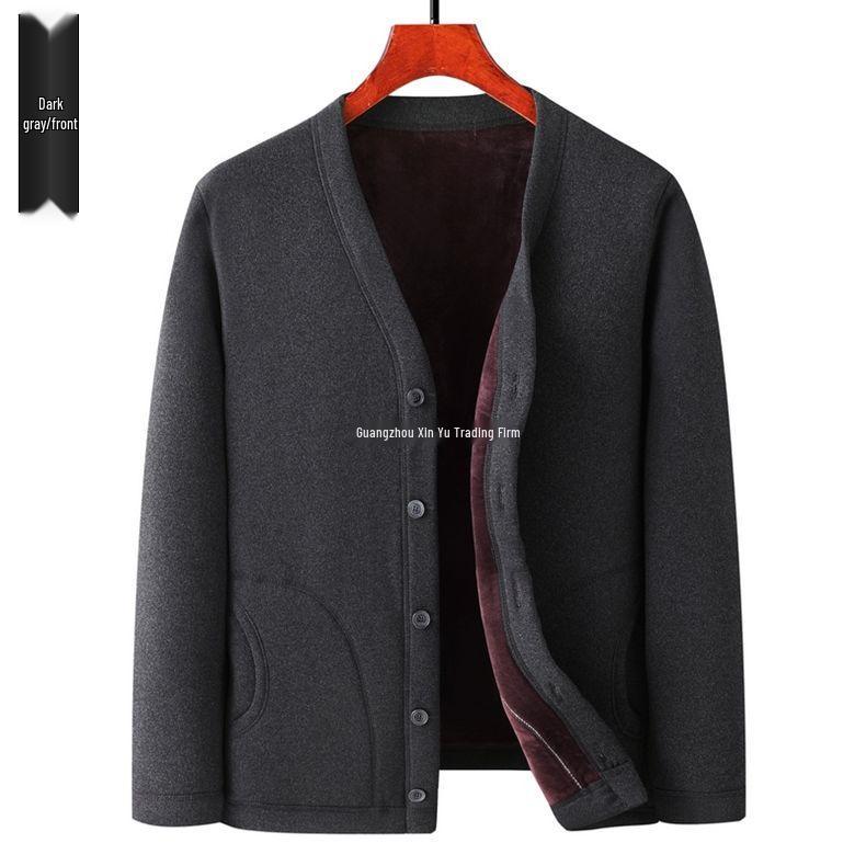 Men's Fleece-Lined Warm Winter Cardigan Jacket for Middle-Aged & Elderly