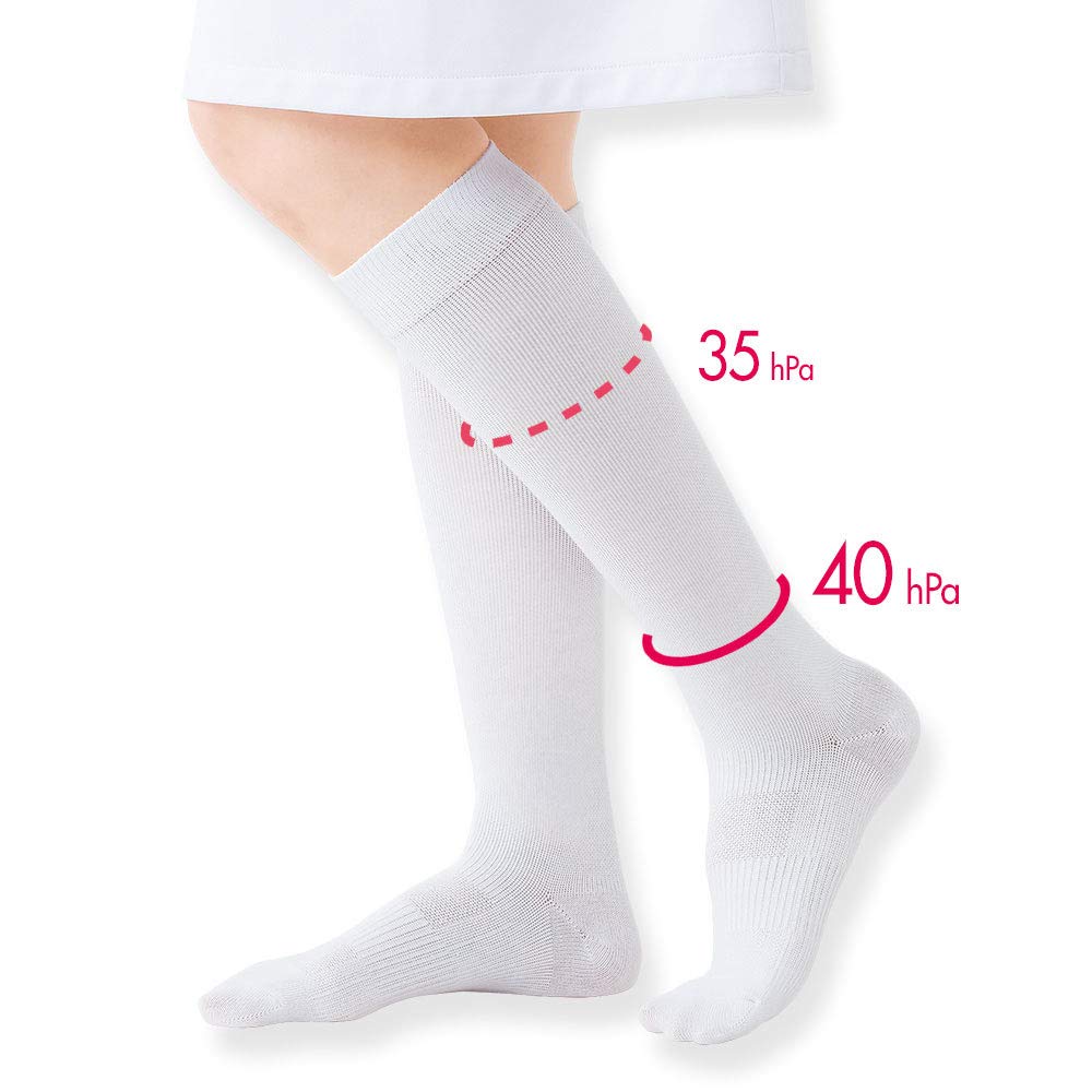 Nursery Deodorizing Compression Knee Socks of for Sizes 9000048A (Set 5) Nurses, Medical, Office, Women's, 23-25cm, White,