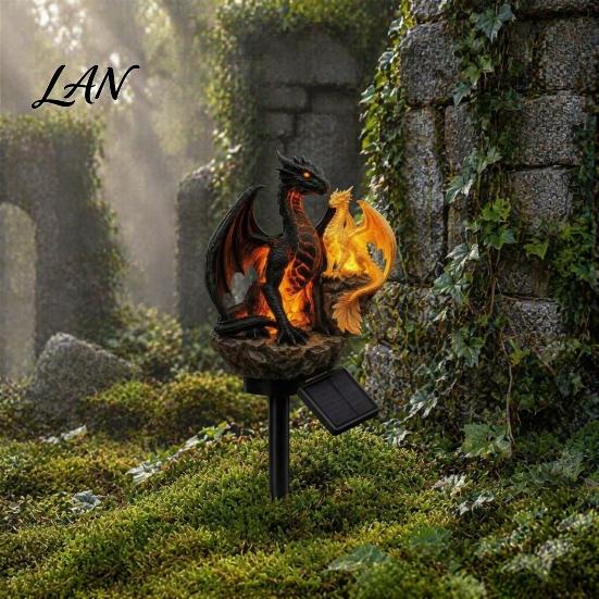 Waterproof Patio Landscape Lighting Dragon Solar Garden Light, Outdoor Gothic Medieval Statue Lamp, Weather Resistant Resin Decor Sculpture