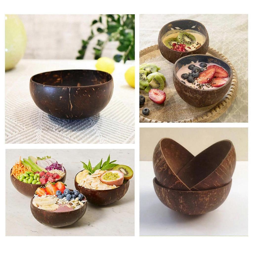 Natural Coconut Shell Bowl, 13-14.5Cm Handcrafted Reusable Party Tableware, Biodegradable Eco-Friendly For Salad Soup Cereal Serving