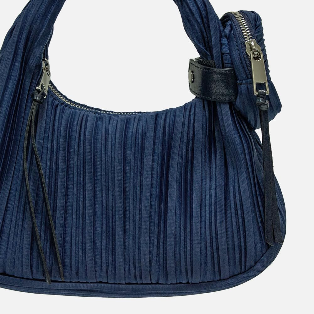 BLUEORB Mini Hobo Bag, Handbag, Mini Tote, Pleated Bag, Women's, Korean Fashion (Evening Blue)