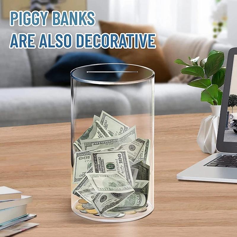 Piggy Bank for Adults Must Break To Open Acrylic Clear Piggy Bank Money Saving Box for Cash Saving Real Money Bank Coin Bank