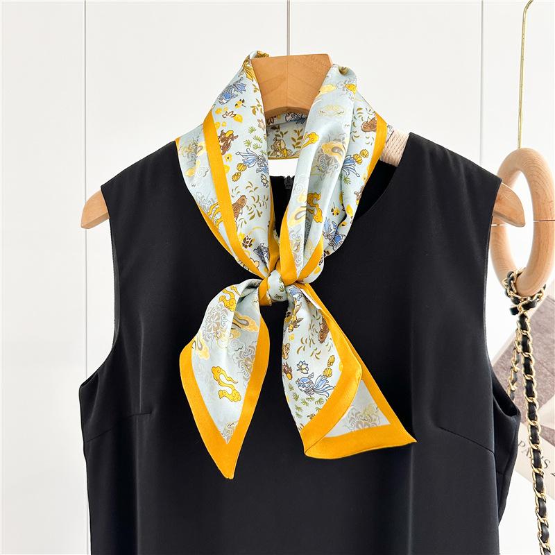 Double-sided Double-layer Silk Streamer Dunhuang Fragrant Cloud Mulberry Silk Silk Scarf Versatile Temperament White Scarf Scarf