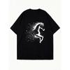 Oversized T Shirt Dress Black Horse Starry Print Casual Wear For Women