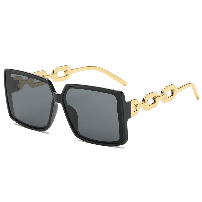 Fashion New Large Frame Square Retro Personality Chain Lens Leg Design Sunglasses INS Style Street Po Eyeglasses Female