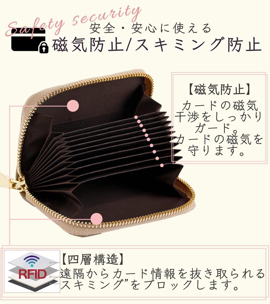 Bellows Card Genuine YKK Coin Card Slots [honey&blue] Women's Case, Leather, Zipper, Anti-Skimming, Purse, (Mocha Beige)