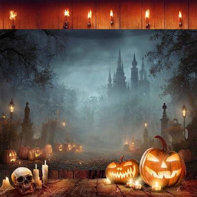 Halloween Tapestry Spooky Pumpkin Patch with Jack-O'-Lanterns Halloween Decorations Parties Themed Accessory Gothic Atmosphere