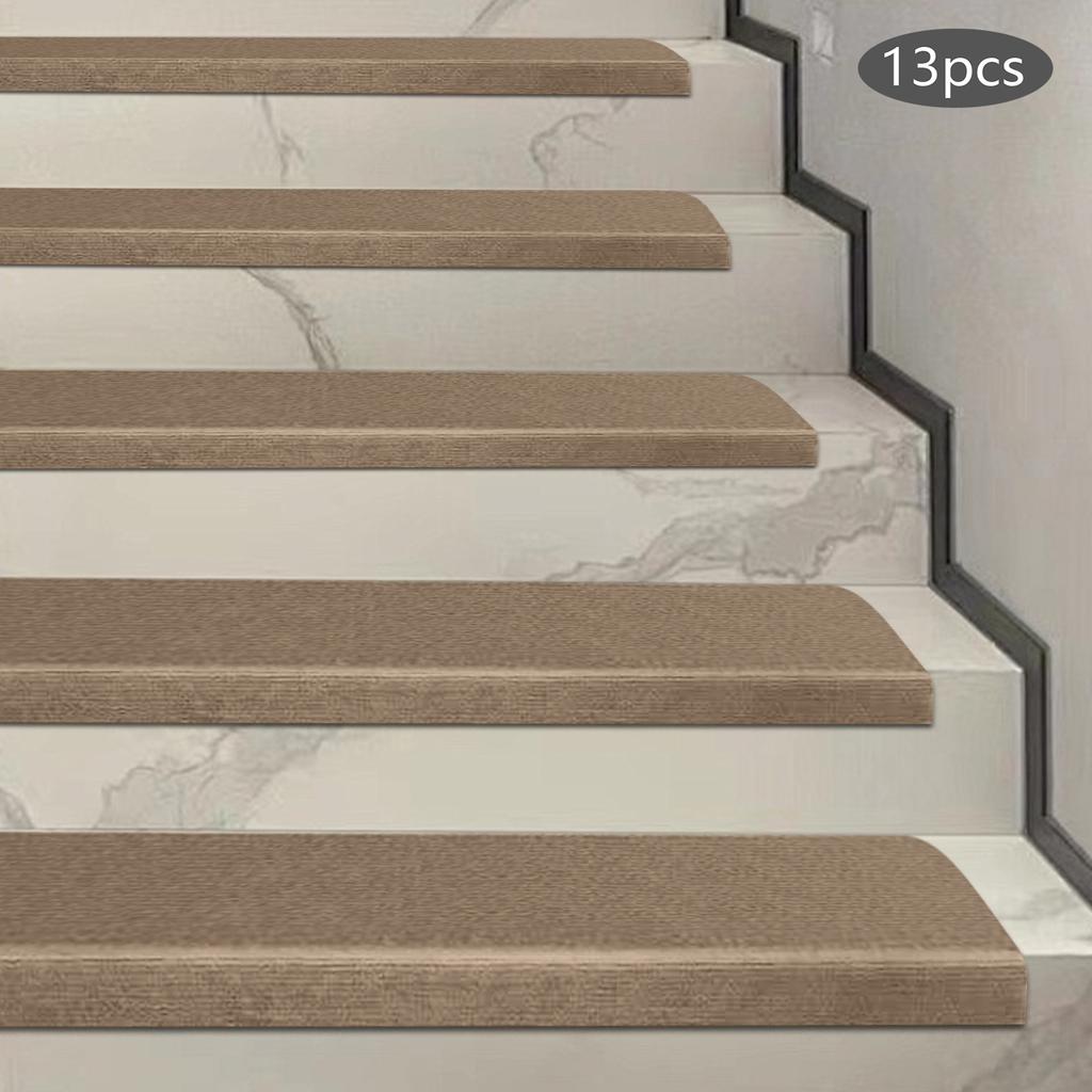 13PCS Non-Slip Stair Treads Carpet Steps Indoor Stair Protection Covers Rug Pads with Plastic Backing for Children Beige