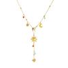 Fashion Colorful Glass Rhinestone Geometric Pendant Strawberry Fruit Gold Y Shape Necklace