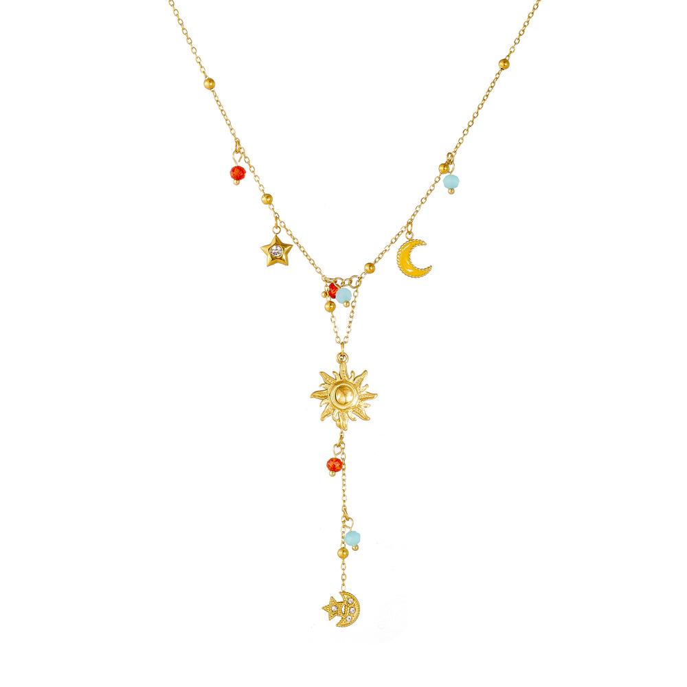 Fashion Colorful Glass Rhinestone Geometric Pendant Strawberry Fruit Gold Y Shape Necklace