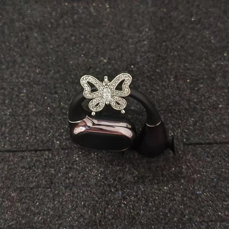 Butterfly Rhinestone Decor Detachable Bluetooth Headset Clip-on Earphone Exquisite Fashion Accessory for Ladies