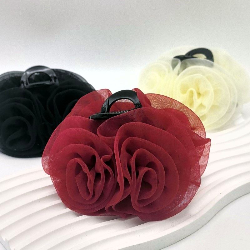 French Style Rose Net Hair Claw Clip for Women Elegant and Simple Hair Accessories Fashionable Chic and Delicate Hair Claw Daily