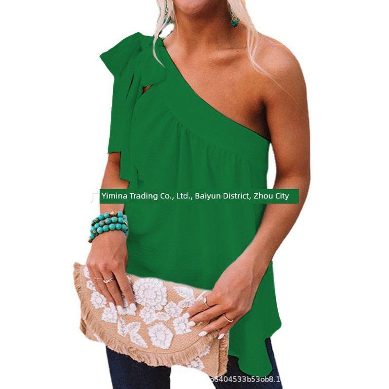 Slanted Shoulder Lace Up Sleeveless Top Pure Color Shoulder Shoelace Sleeveless Tops