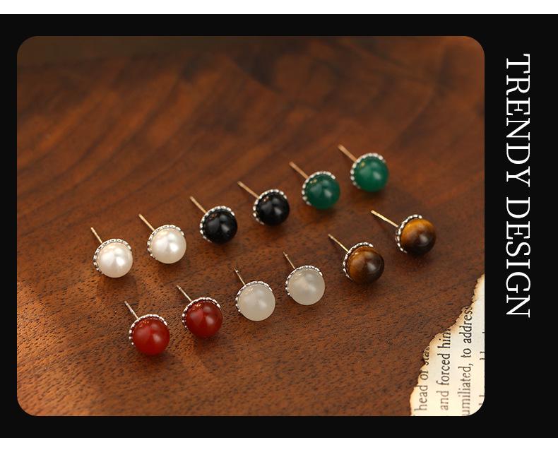 Banyan Tree S925 Silver Chinese Agate Earrings – Retro, Elegant, and Simple Design for Women