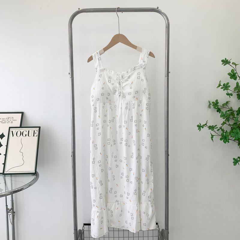

Padded Strap Nightdress Women s Summer Cotton Cloth Sleeveless Pajamas Bra-Free Vest Dress Cloud Cotton Home Wear