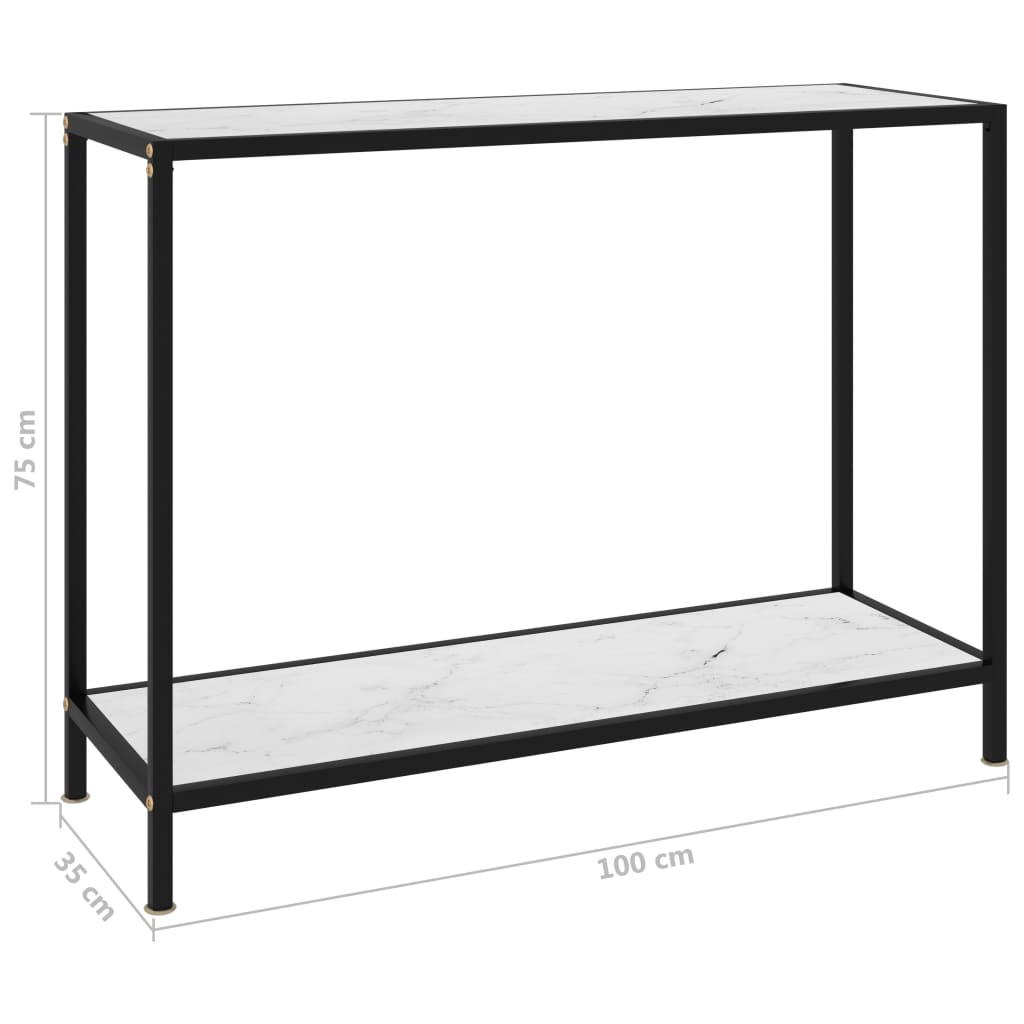 Console Table White 100x35x75 Cm Tempered Glass