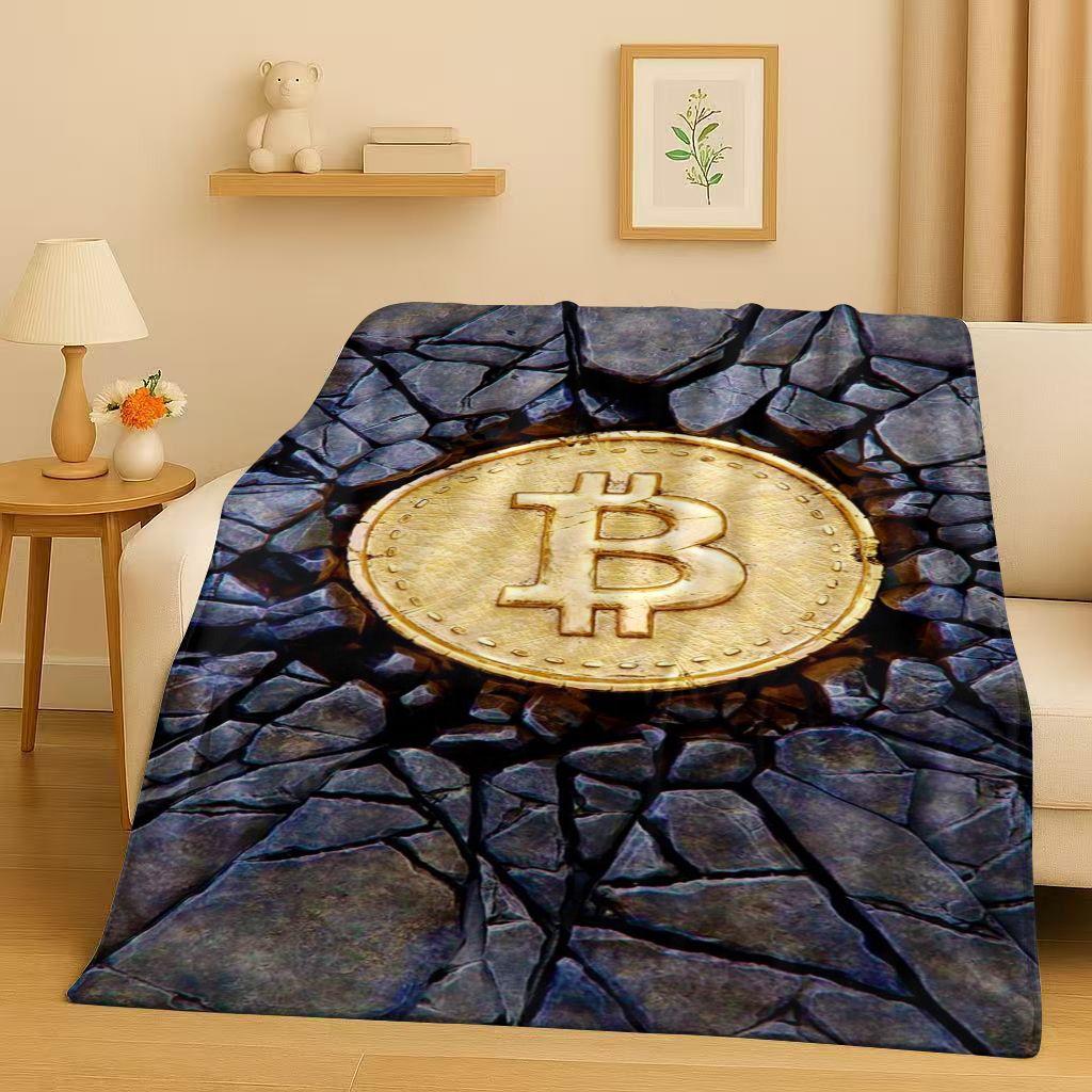 3D Rich BTC Bitcoin Circuit Board Art Cartoon Flannel Blanket,Ultra Soft Warm Plush Throw for Home Bedroom Bed Sofa Cover Kids
