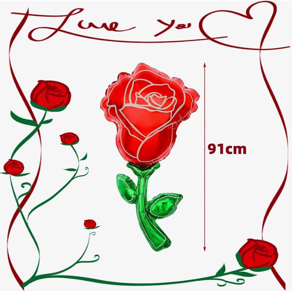 

1-5pcs 91cm Giant Red Rose Foil Balloons, Valentines Day Rose Flower Shape Balloons For Wedding Anniversary Background Decor 91cm