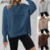 Women's Autumn/Winter O-Neck Long-Sleeved Slit Casual Oversized Versatile Sweatshirt