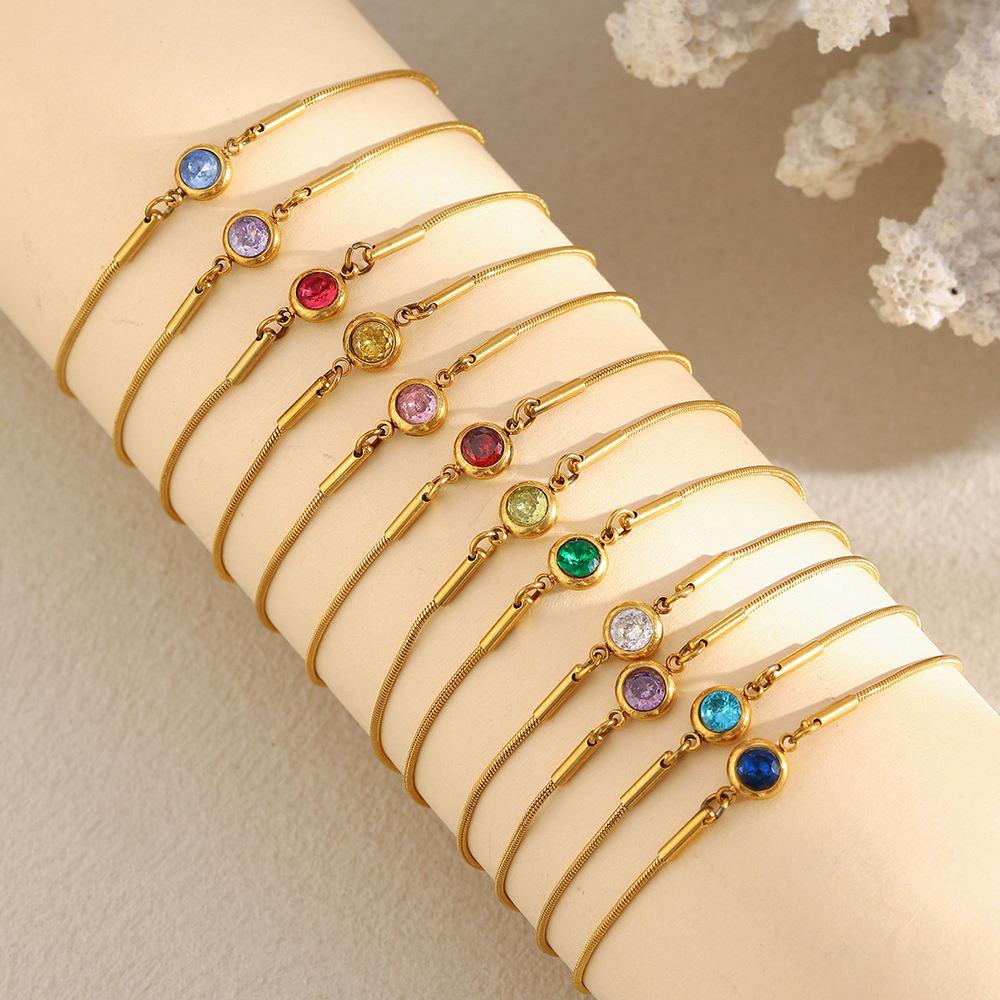 Snake Chain Bracelet Dainty Birth Stone Zircon Jewelry Set Gold Plated Stainless Steel Bracelets Set