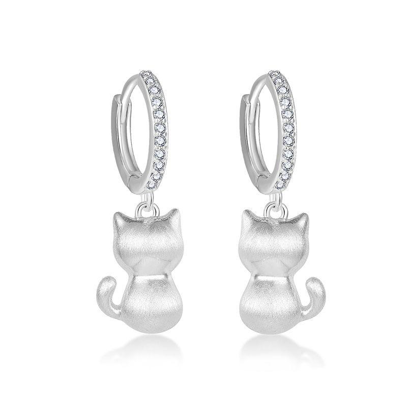 Chic Brushed Cat Dangle Earrings: Elegant Niche Design Standard