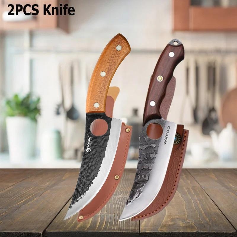 WXCOO Stainless Steel Boning Knife with Cover Butcher Sharp Hand Forged Meat Cleaver Knife for Cooking Kitchen Cutter Tools