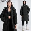 BITCED Langer Winterfester Damen Baumwollmantel mit Daunenfüllung, lockere Passform, verdickte wattierte Jacke