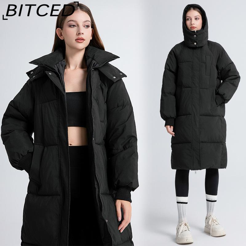 BITCED Long-Length Winter-Ready Women's Loose-Fit Down-Filled Cotton Coat Thickened Padded Jacket