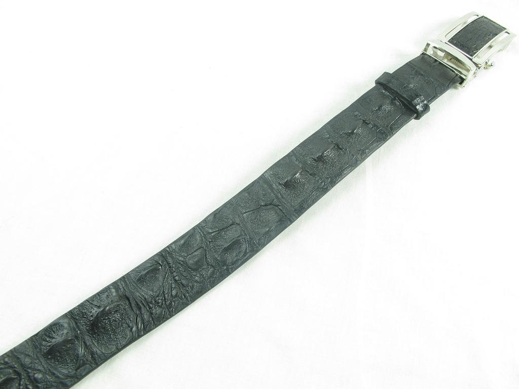 [Pelgio] Crocodile Leather Belt, Black, Auto-Stopper