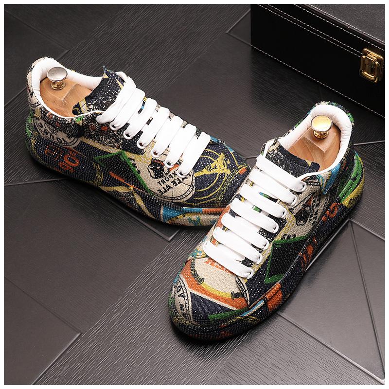 Luxus Strass Sneakers Herren Plateau Freizeitschuhe Runde Zehen Schnürschuhe Wanderschuhe Herren Einfarbig Kristall Designer Sneakers