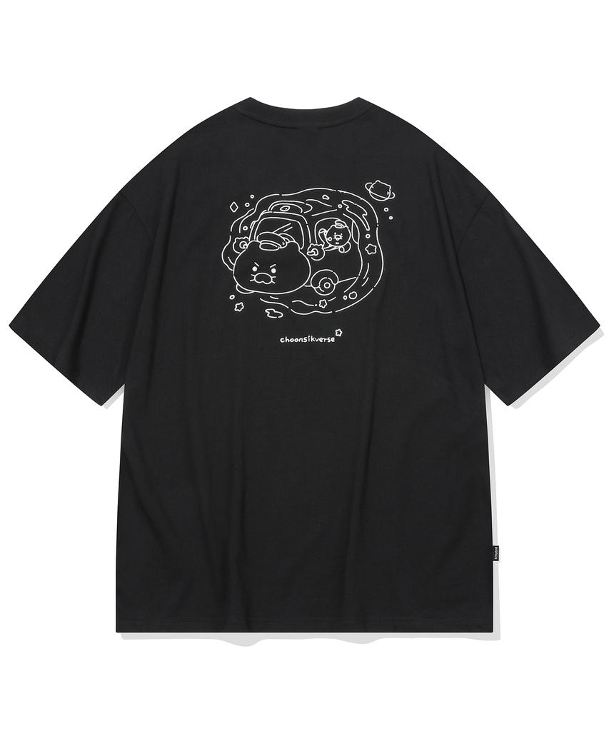 CPGN STUDIO [Cpgn X Kakao Friends] Universe Chunsik Embroidered Short Sleeve T-Shirt Black