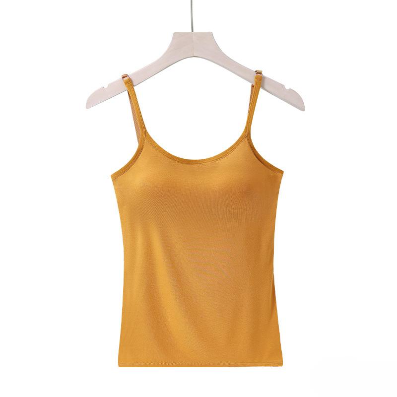 Summer Sleeveless Padded Shirt Strap Basic Tank Top Women Camisoles Tops with Built In Bra