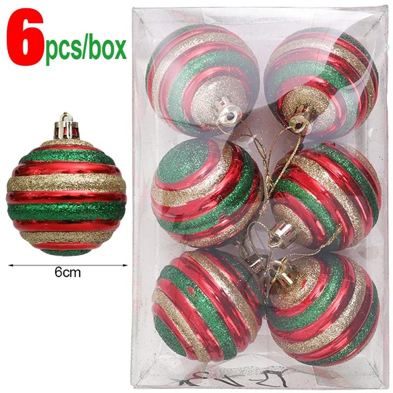 24/6PCS Christmas Balls Electroplating Color Painting Xmas Round Ball Xmas Tree Hanging Pendants Ornaments New Year Party Decor