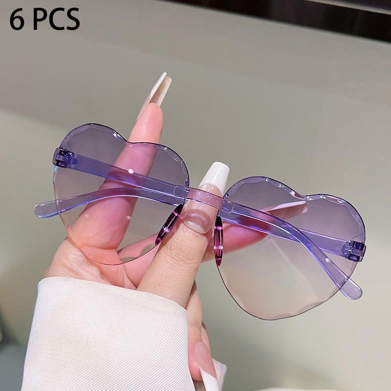 1/6 Pcs Rimless Heart Shaped  Sunglasses for Kids  New Cute Multi-color Children Shades Ins Trendy Design Decor Sun Glasses