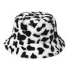Chi Internet Celebrity Black and White Cow Pattern Bucket Hat Autumn and Winter Plush Warm Shopping Versatile Ins Basin Hat