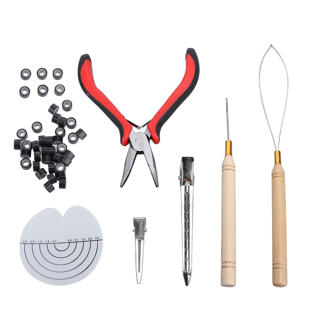 Micro Rings Bead Device Tool Kit Wooden Handle Pulling Hook Needle Hair Extensions Bead Spacer Templ