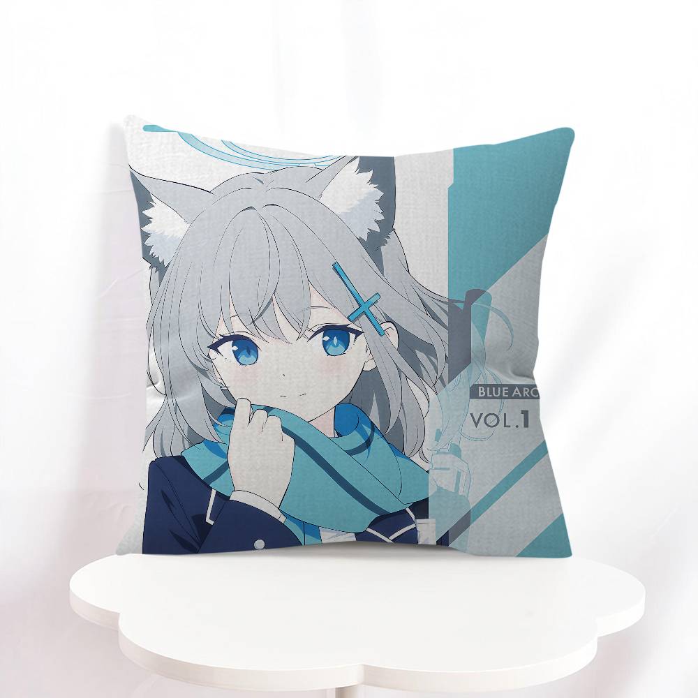B-blue Archive Anime Throw Pillow Cover 45x45cm Soft Cozy Cotton Outdoor Decorative Pillowcase Covers With Zipper For Couch