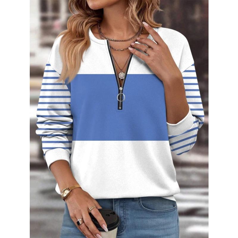 Women's Elegant Printed Zipper Long-sleeved Top, Stylish and Versatile for Autumn and Winter Casual and Office Wear, Machine Washable