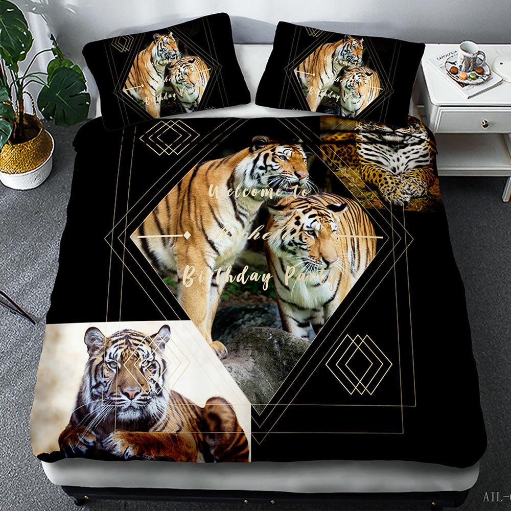 European and American style animal film and television quilt set three-piece 3D digital printing bedding