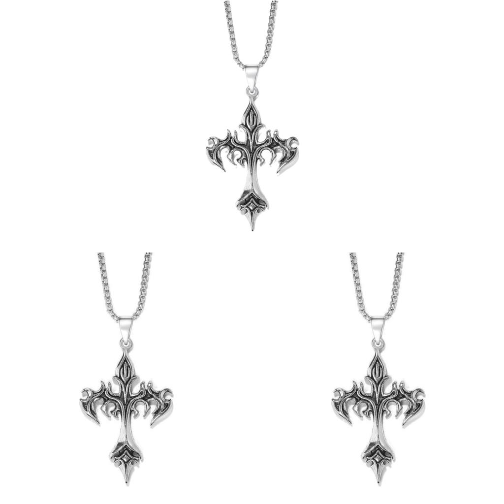 Geometric Cross Pendant Necklace For Men And Women With Alloy Chains In Vintage Style