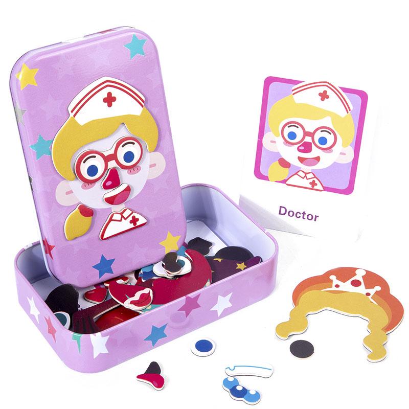 

Magnetic 3D Puzzle Children Dress Up Change Facial Expression Game Iron Box Jigsaw Early Education Imagination Toys Girls Gifts