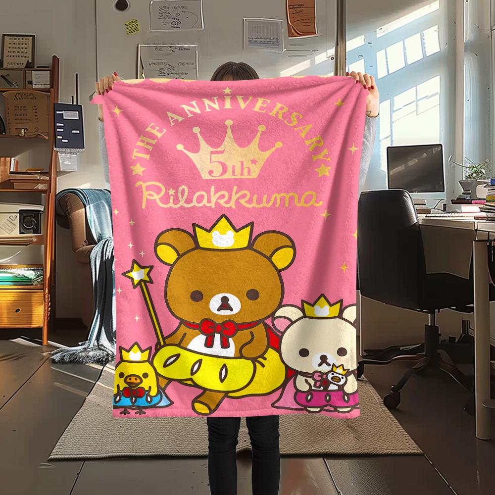 1PC Rilakkuma Print Flannel Blanket, High quality All Seasons, Home Decor, Warmth and Comfort, Perfect for Christmas Gifts