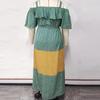 Plus Size Women Spring Summer Sling Ruffled Contrast Color Loose Floral Long Dress XL-4XL