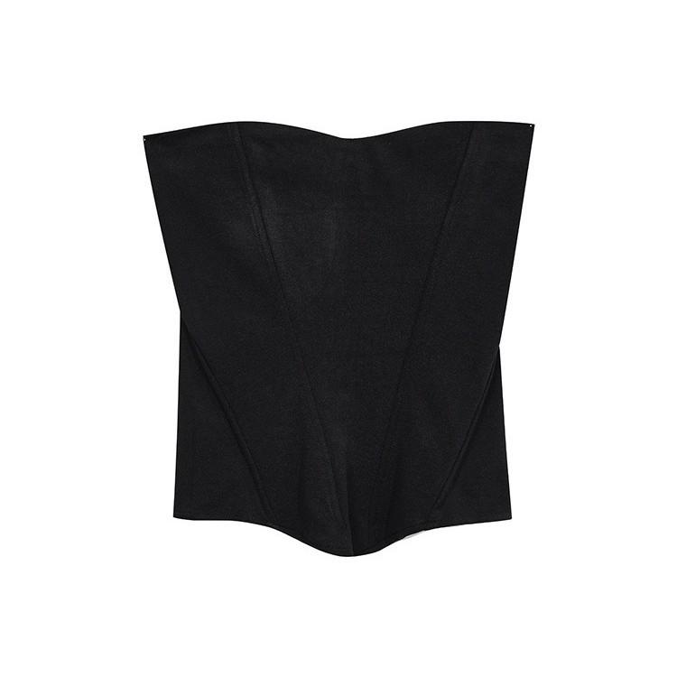 Elegant Black Fishbone Bandeau Top: Women's Summer Slimming Three-Dimensional Wrap Chest Vest